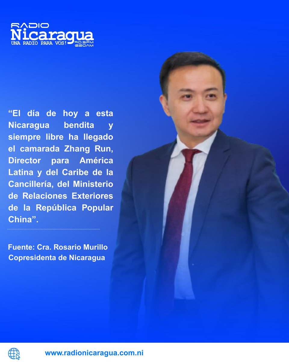 Nicaragua905's tweet photo. La Copresidente de #Nicaragua, Rosario Murillo, destacó la visita del Director general para América Latina y el Caribe del Ministerio de Relaciones Exteriores de la República Popular #China, #ZhangRun. https://t.co/vHvdFwH1rz