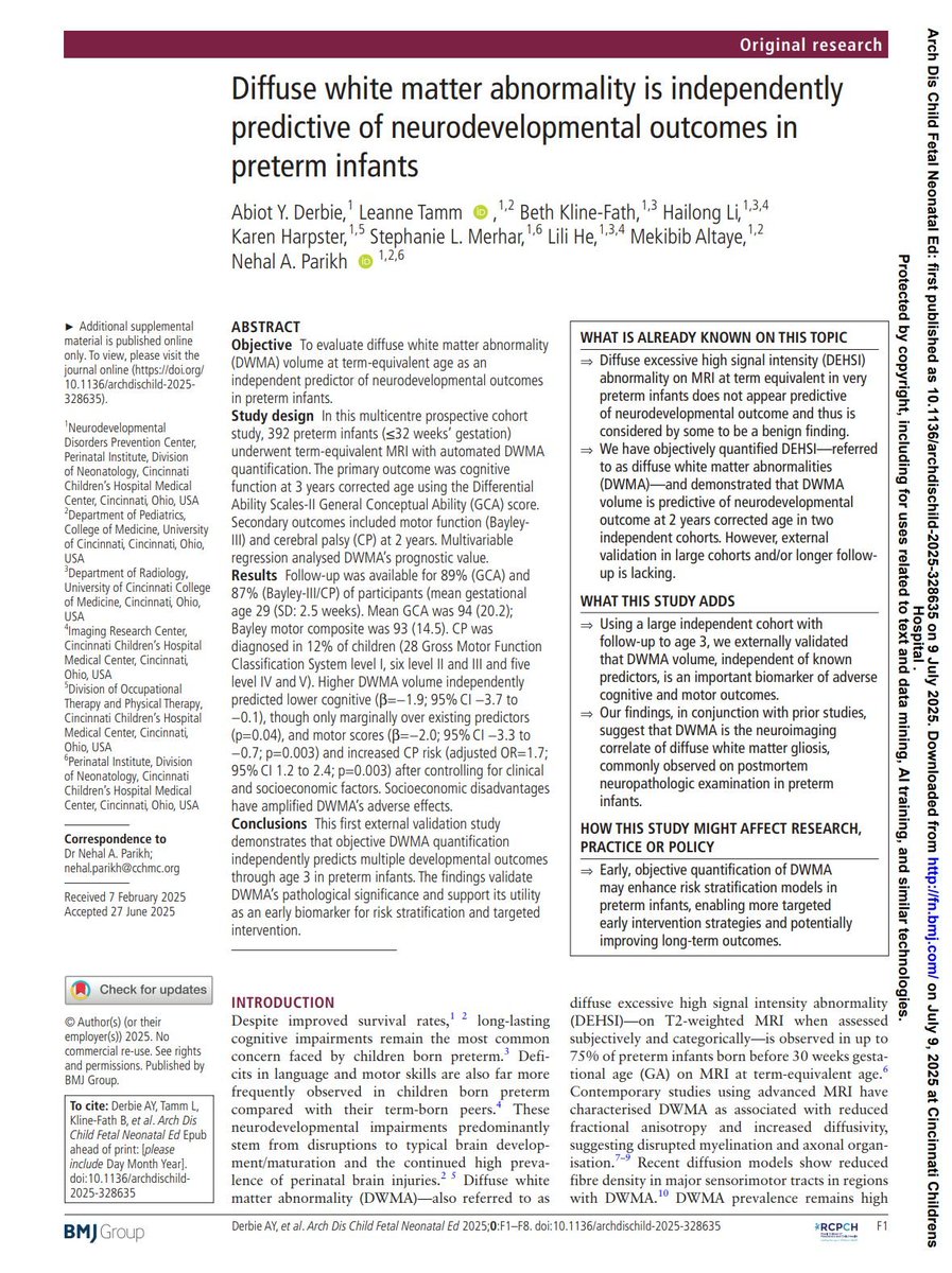 Diffuse white matter abnormalities is a neuroimaging correlate of diffuse white matter gliosis and serves as a biomarker of adverse outcomes in very preterm infants. #NeonatalMRI #PretermBirth #Neurodevelopment #BiomarkerDiscovery #ChildNeurology https:/linkcuts.org/mw5swkjp