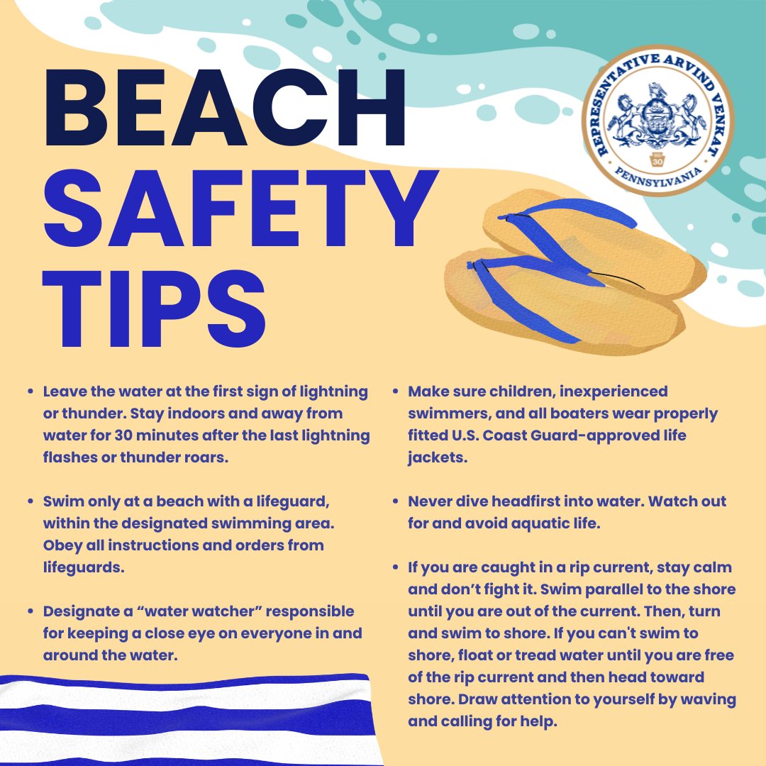 RepVenkat's tweet image. With many people taking a trip to the beach this summer it's important to remember to stay safe while having fun. Here are some safety tips from the Red Cross to help you during your Beach vacation: