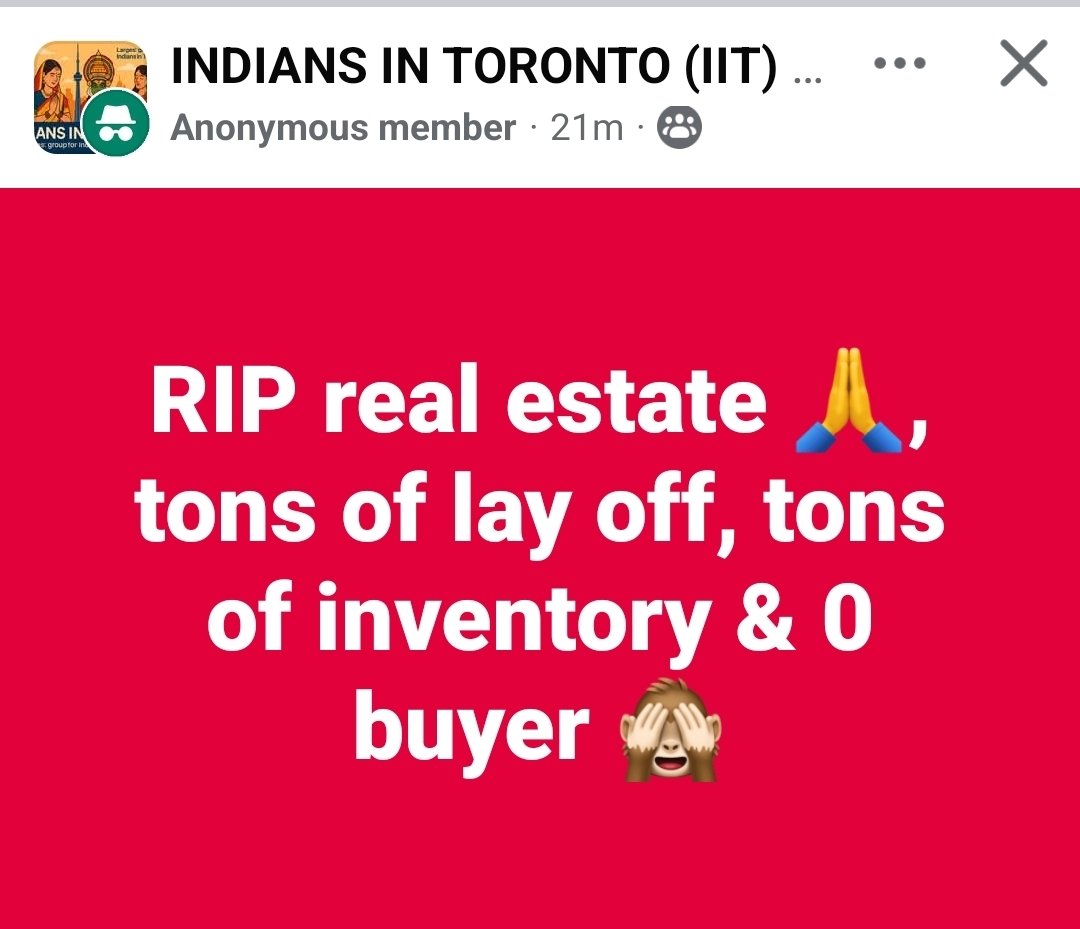 realtorvinod's tweet photo. Just saw this post on Facebook. 
RIP real estate , 0 buyers.
But stats are different :

January – 5,971 
February – 4,037 sales
March – 5,011 sales
April – 5,601 sales
May – 6,244 sales
June – 6,243 sales

That adds up to approximately 33,107 homes sold in the GTA . https://t.co/Wuxf8gkbX8