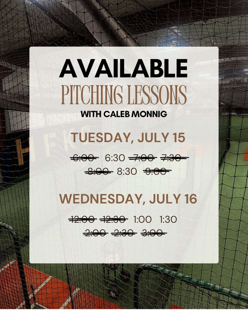 ‼️Lesson availablity Tuesday July 15th, and Wednesday July 16th with Caleb and Tyler‼️

Message us to book!

(816) 222-4935 or @hitfactorykansascity@gmail.com