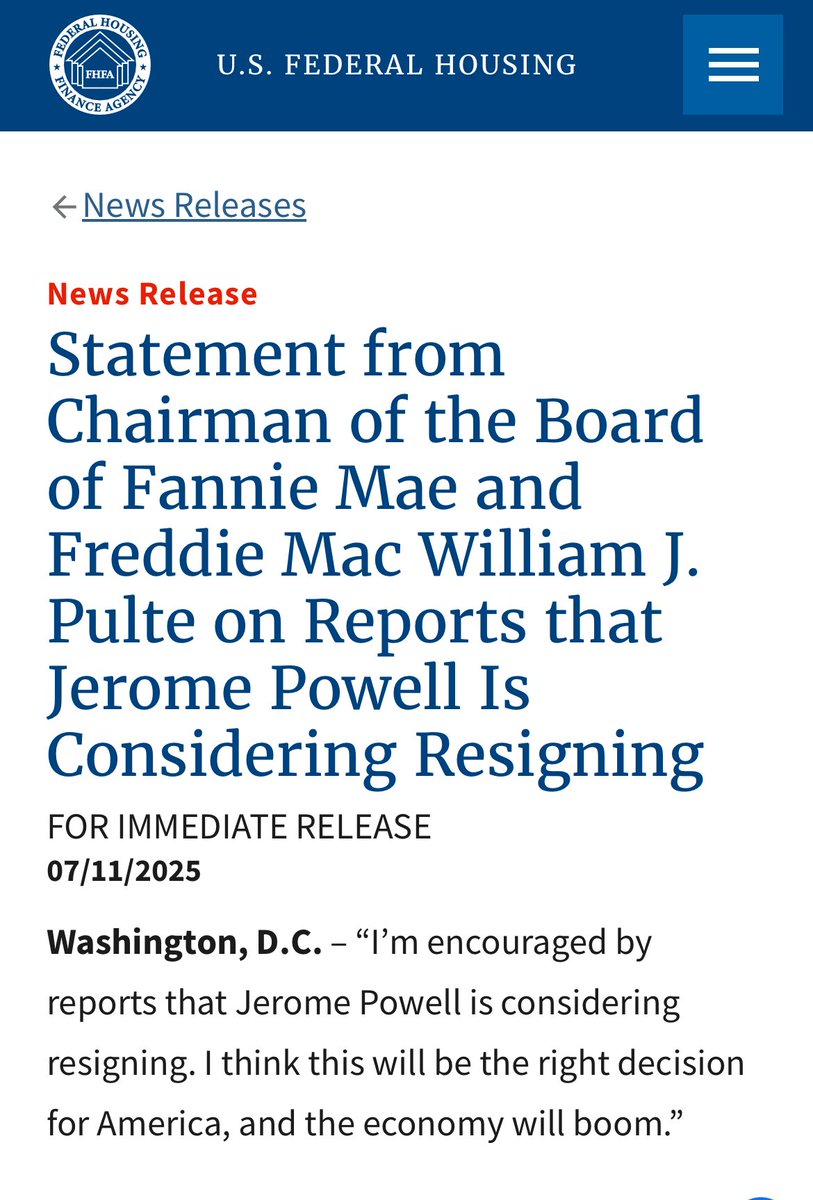 romariosumargo's tweet photo. Jerome Powell reportedly considers resigning. Market is going for a bull run if the new chairman support Trump’s low rate policy! 🚀 https://t.co/TGKOnWvWtZ
