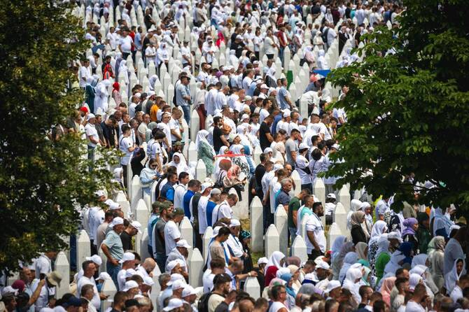 thousands gather in srebrenica to mark the 30th anniversary of the massacre of more than 8,000 bosniak muslim men and boys

europe’s only acknowledged genocide since the holocaust