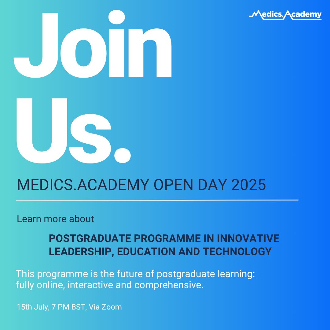 MedicsAcademy's tweet image. 🎓 Join us on 15th July 2025 to discover how this innovative course blends leadership, education &amp;amp; technology.

🔗 Register - ow.ly/FVo150WoyIx

#MedicalEducation #ClinicalLeadership #VirtualLearning #HealthcareInnovation #MAopenDay #UpskillHealthcare