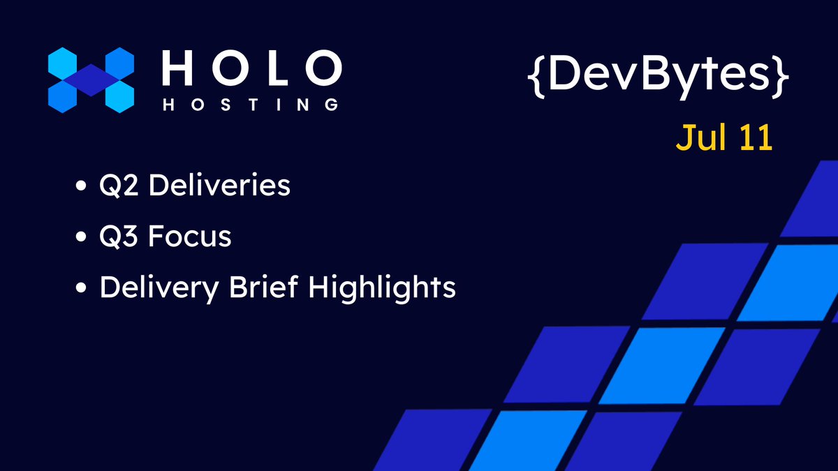 New <a href="/H_O_L_O_/">Holo</a>  {Dev Bytes} is here! 🚀 

Our biweekly look at what's building: 
✅ Q2 saw Cloud Console &amp; Public API launch! 
✅ Q3 targets: Static Site Hosting, Holochain 0.5 support, &amp; major HoloPort migration to Allograph! 

#Holo #DevBytes #Holochain #Web3 #API #HoloPort
