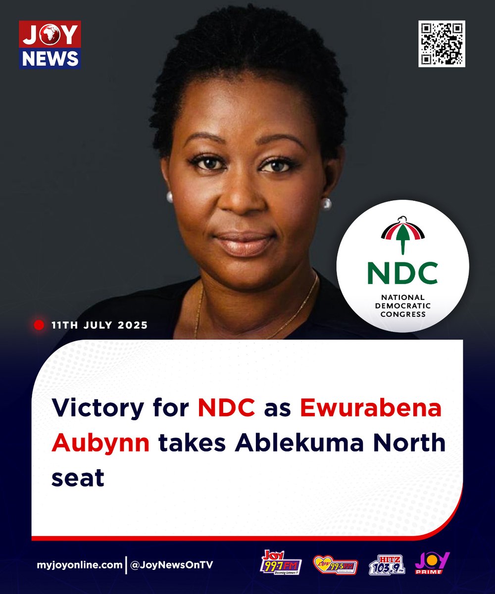 Victory for NDC as Ewurabena Aubynn takes Ablekuma North seat.

#ElectionHQ