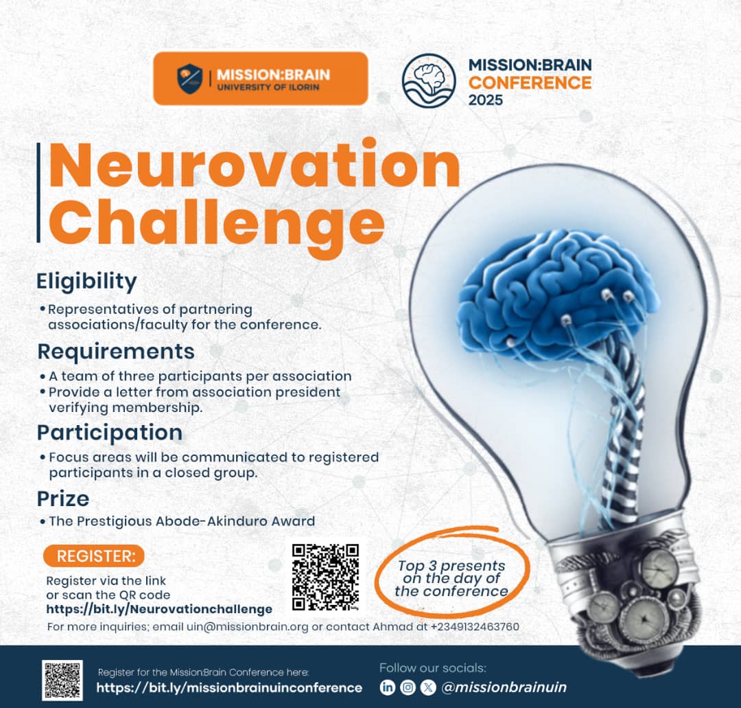 🚀 Unleash Your Innovation!🧠

Are you ready to make your mark in neurosurgery? 
Step into the spotlight at the Neurovation Challenge and compete for the highly coveted Abode-Akinduro Award!🏆 
This is your chance to showcase your creativity, passion, and groundbreaking ideas
