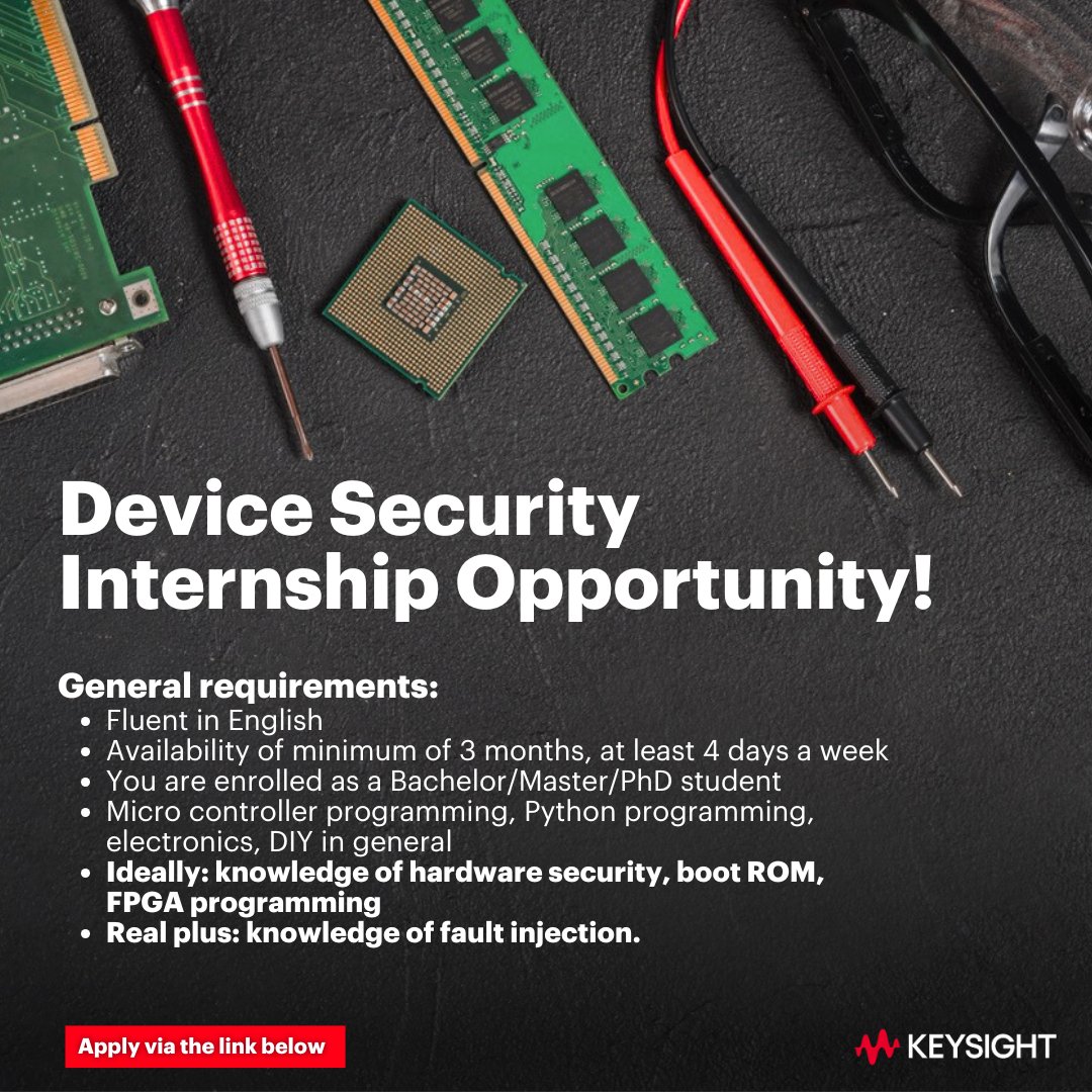 Join Keysight in Delft for a hands-on internship where you’ll dive deep into Fault Injection (FI) techniques as part of the project “Secret extraction from secured chip by using fault injection.” You’ll explore how secrets can be extracted from secure devices and contribute to