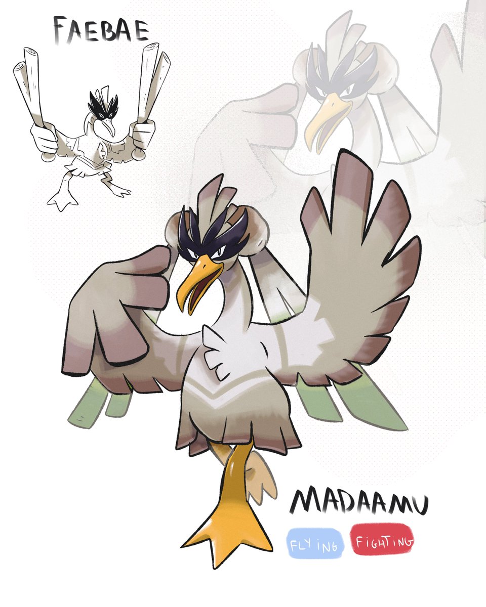 baefakemon's tweet image. Kanto Farfetch'd evolution!
If galarian one has sirfetch'd as evolution, why not kanto too, inspired by hatsune miku (yes.) and beta evolution Madame! it can take off the miku-like leeks to use as swords!
if you wanna use this design, DM me :)