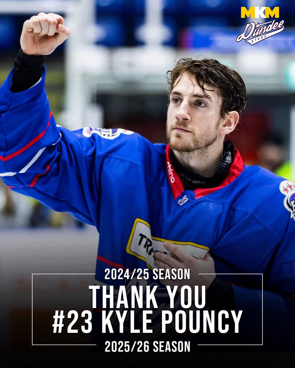 👏 | THANK YOU KYLE POUNCY

Everyone at the MKM Dundee Stars would like to thank Canadian defenseman Kyle Pouncy for his efforts across two seasons with the Stars 🙏

We wish Kyle all the best as he joins Briançon in Ligue Magnus 🇫🇷

#COYStars25
