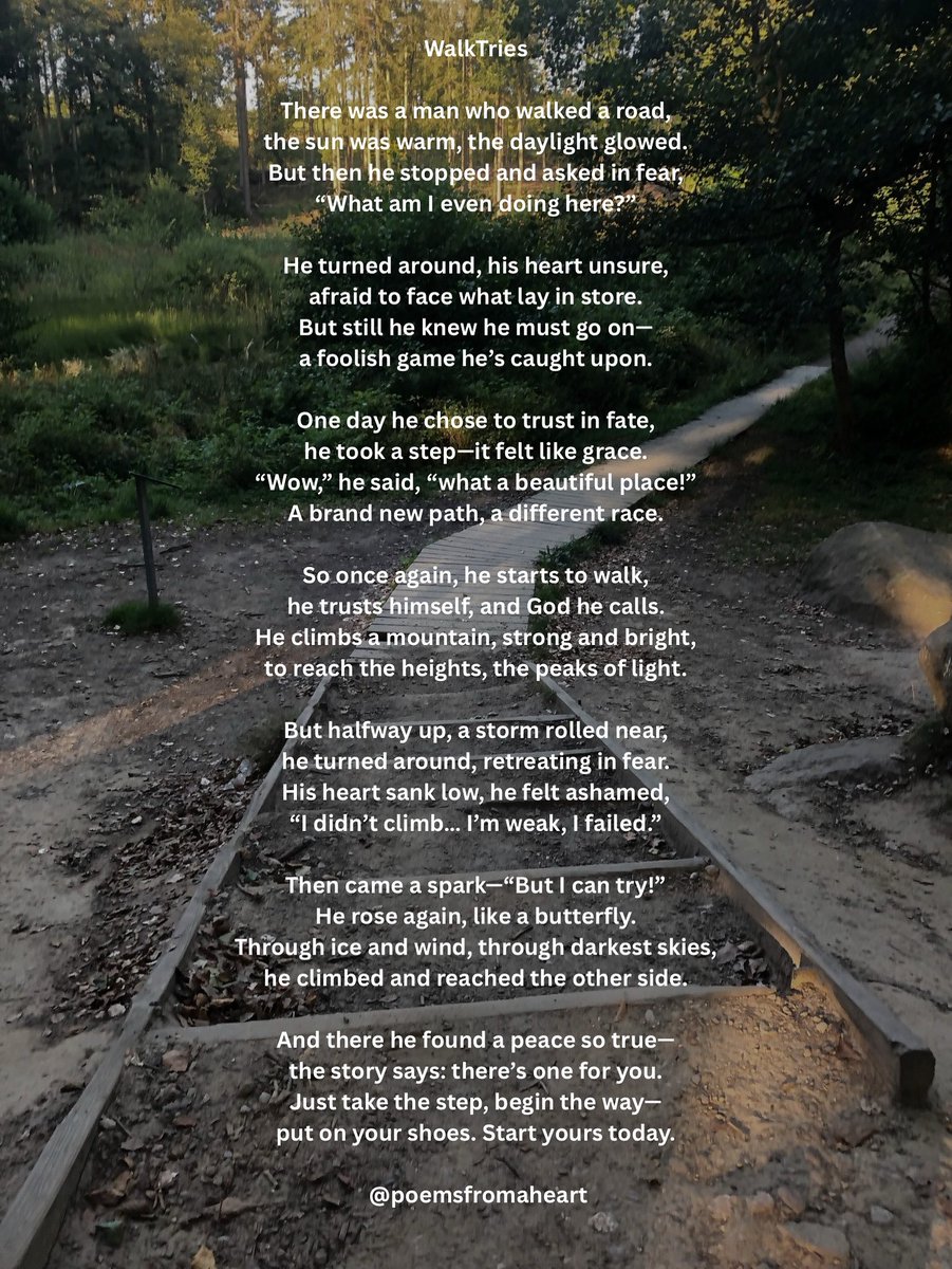 WalkTries #poetryofhope #soulpoetry #writingcommunity #hopefulfuture #walking #findtheway #hope #believe #poetrycommunity #resilience #dreams #nextgeneration #poemsfromaheart #faith #nevergiveup #trying #conquer #conqueryourfears <a href="/poemsfromaheart/">Poems from a Heart</a>