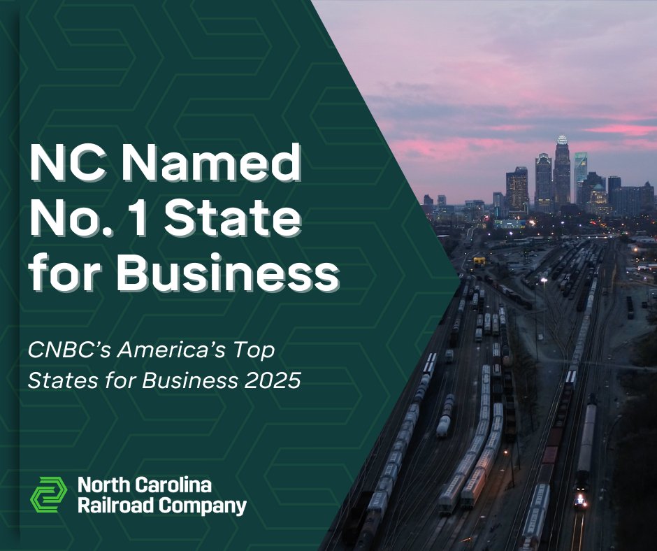 It's official: North Carolina is <a href="/CNBC/">CNBC</a>'s #1 state for business in 2025!
We're proud to contribute to the infrastructure, economic development and connectivity that help keep North Carolina at the top.
#NCRR #TopStatesForBusiness #EconomicDevelopment