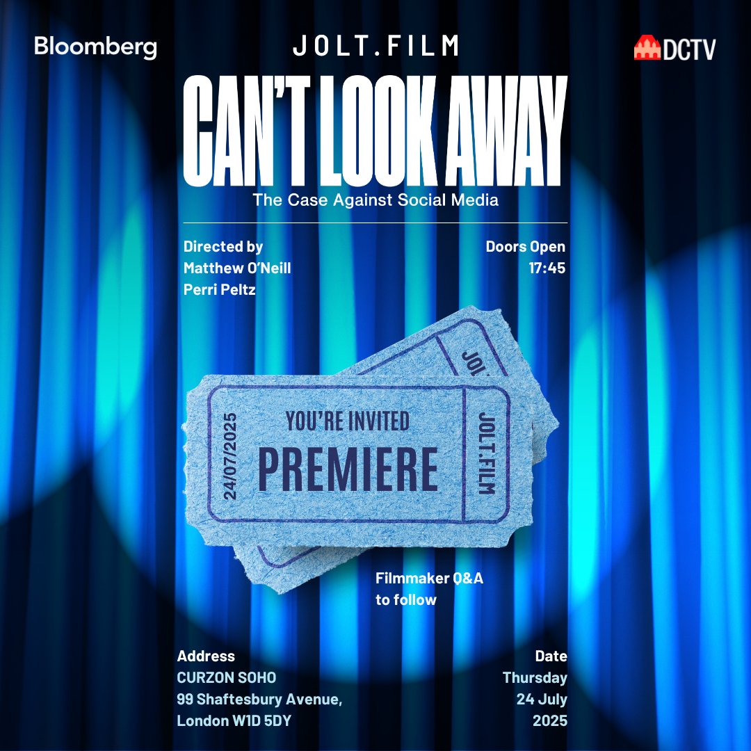 Jolt.film (@joltfilm) on Twitter photo 🇬🇧 Join us in London for the UK theatrical premiere of #CantLookAwayDoc, a gripping <a href="/bbgoriginals/">Bloomberg Originals</a> film that exposes the dark side of social media and its devastating impact on young people.
The event will include opening remarks by Bloomberg Editor-In-Chief <a href="/MicklethwaitJ/">John Micklethwait</a> and a 🇬🇧 Join us in London for the UK theatrical premiere of #CantLookAwayDoc, a gripping <a href="/bbgoriginals/">Bloomberg Originals</a> film that exposes the dark side of social media and its devastating impact on young people.
The event will include opening remarks by Bloomberg Editor-In-Chief <a href="/MicklethwaitJ/">John Micklethwait</a> and a