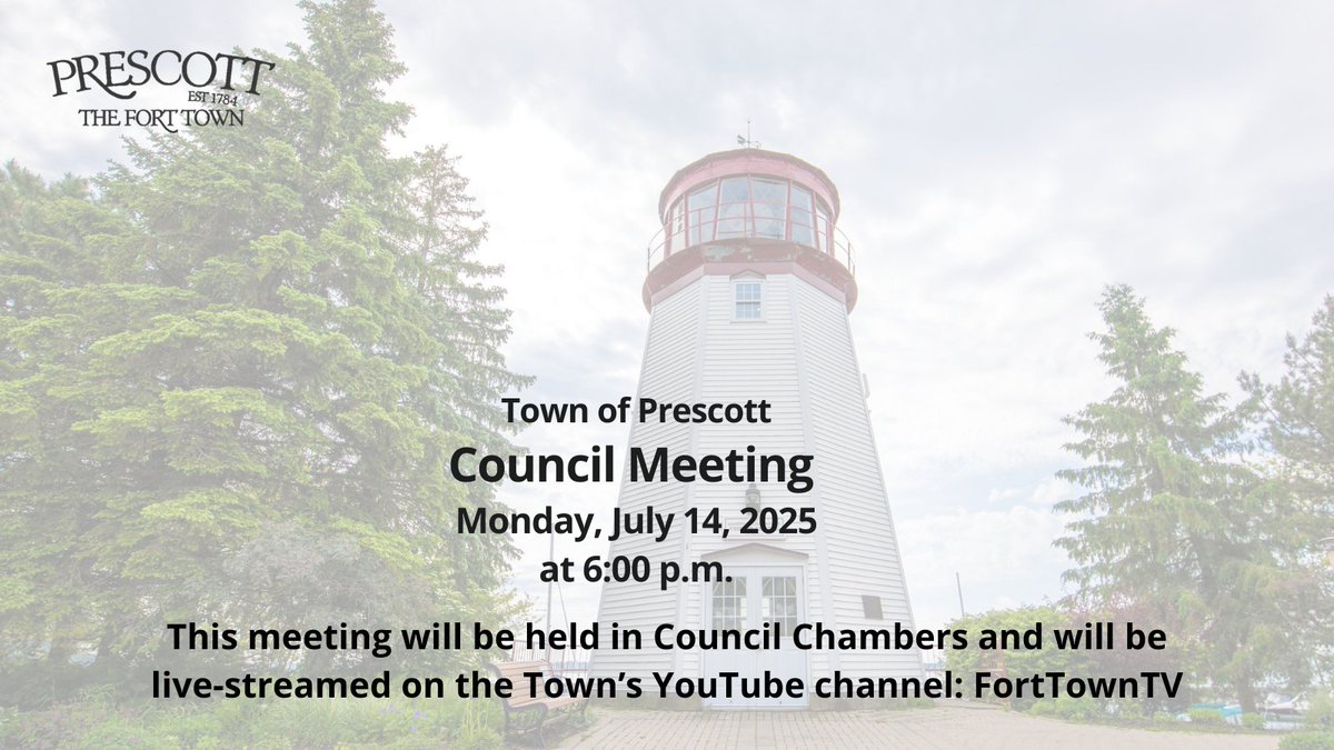 TownofPrescott's tweet photo. There will be a Council meeting held on Monday, July 14, 2025, at 6:00 p.m. This meeting will be held in Council Chambers and live-streamed on the Town's YouTube channel: https://t.co/StYGnMZfXo
The agenda can be viewed on our website: https://t.co/RKMoUdDohn https://t.co/MLB3jiGPih
