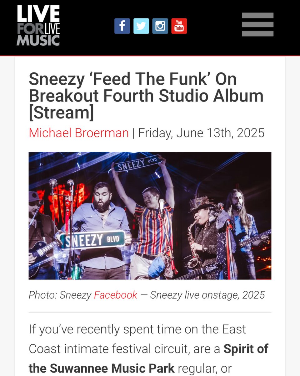 Peep this sick writeup from Live For Live Music for live music on Sneezy's newest album "Feed the Funk" and get ready for their Asbury Jams takeover with Kuf Knotz &amp; Christine Elise at Wonder Bar on Thurs, 8/7!

Article: bit.ly/3GKPB9I
8/7 Tix: bit.ly/44G2w4P