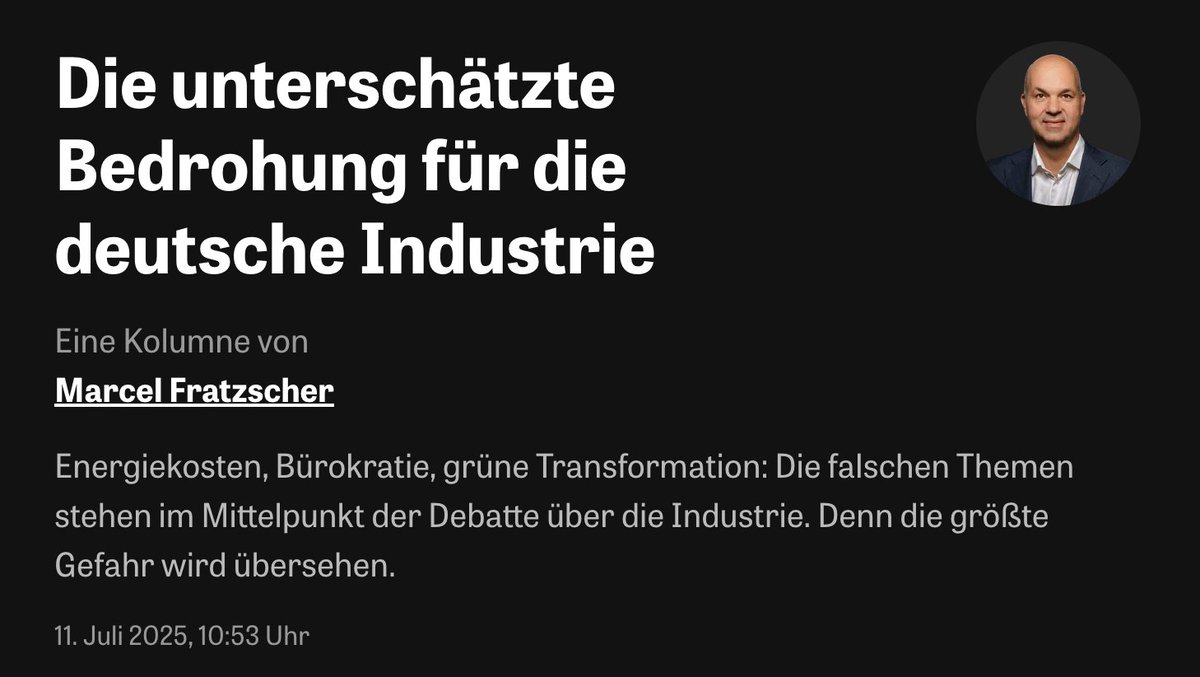 "Die Debatte über die Zukunft der deutschen #Industrie kreist derzeit vor allem um hohe Energiekosten, überbordende Bürokratie und die Herausforderungen der grünen Transformation. Dabei wird eine weit gravierendere Bedrohung übersehen: der #Klimawandel."

zeit.de/wirtschaft/202…