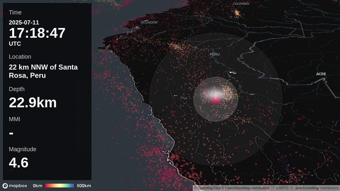 On 2025-07-11, at 17:18:47 (UTC), there was an earthquake around 22 km NNW of Santa Rosa, Peru. The depth of the hypocenter is about 22.9km, and the magnitude of the earthquake is estimated to be about 4.6.
nagix.github.io/world-eq-locat…