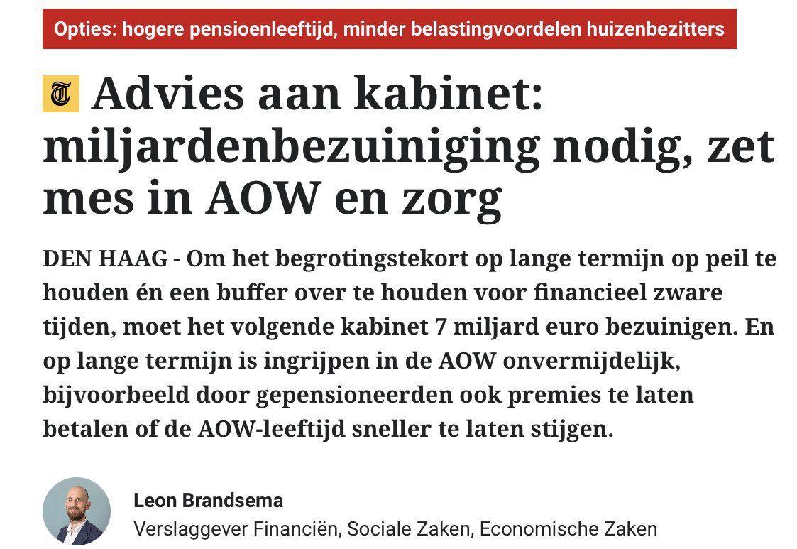 En wie komt met zo'n on,alig voorstel?

Me dunkt dat er wel andere bezuinigingen kunnen worden doorgevoerd: asielmigratie inclusief uitkeringen en toeslagen + klimaatplannen

#bezuinigingen #AOW #zorg