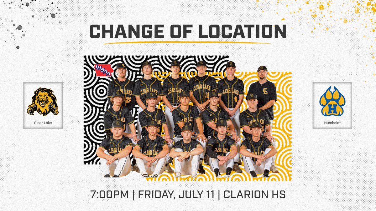 Due to the wet conditions at Humboldt's baseball field, the Humboldt vs Clear Lake game will now take place on Clarion's turf field. However, the Clear Lake vs Forest City softball game will proceed as scheduled in Clear Lake, starting at 7PM. All tickets must be purchased online