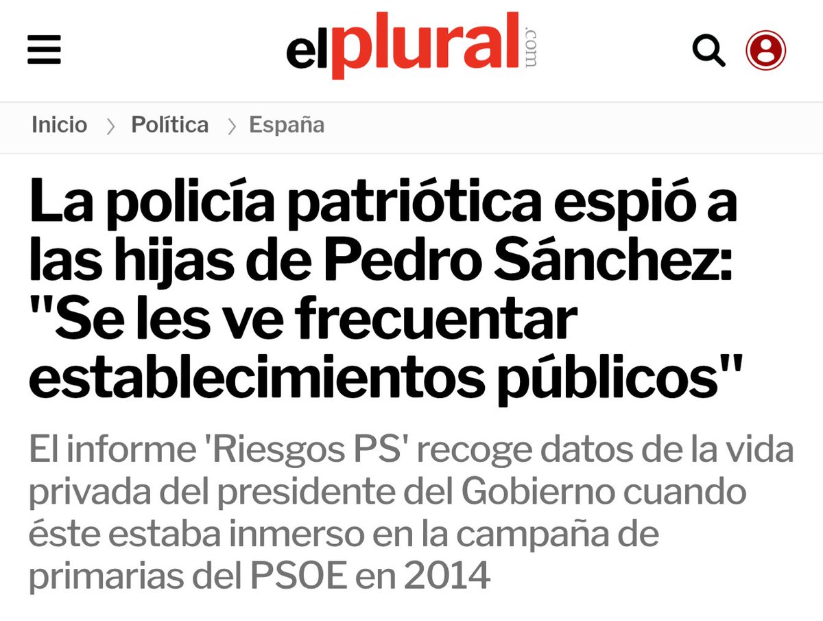 La policía patriótica del PP espió a las hijas de Pedro Sánchez siendo menores de edad.

Son un puto pozo de mierda infecta. Son un peligro para la democracia. No pueden volver a acercarse al poder.