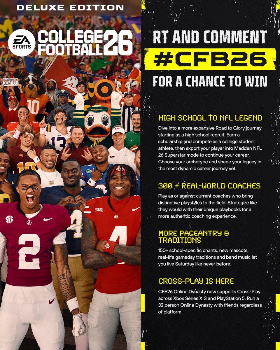 Friday giveaway time. I have several codes to giveaway for the new EA College Football 26. Let’s start with one here. I will also be giving some away on Twitch. Simply RT and Comment for a chance to win. Thank you to <a href="/EASPORTSCollege/">EASPORTSCollege</a> 
 #CFB26
