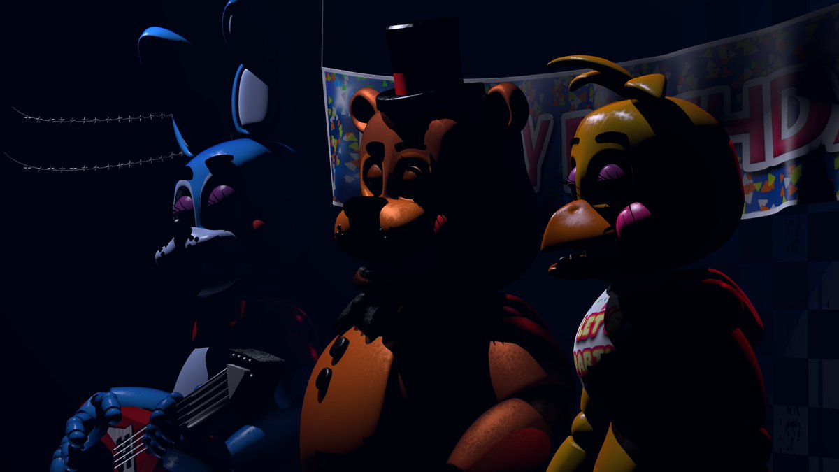 LexaBunnyBun's tweet image. My attempt at recreating the FNaF 2 stage
also bonus renders of them staring at the camera like FNaF 1