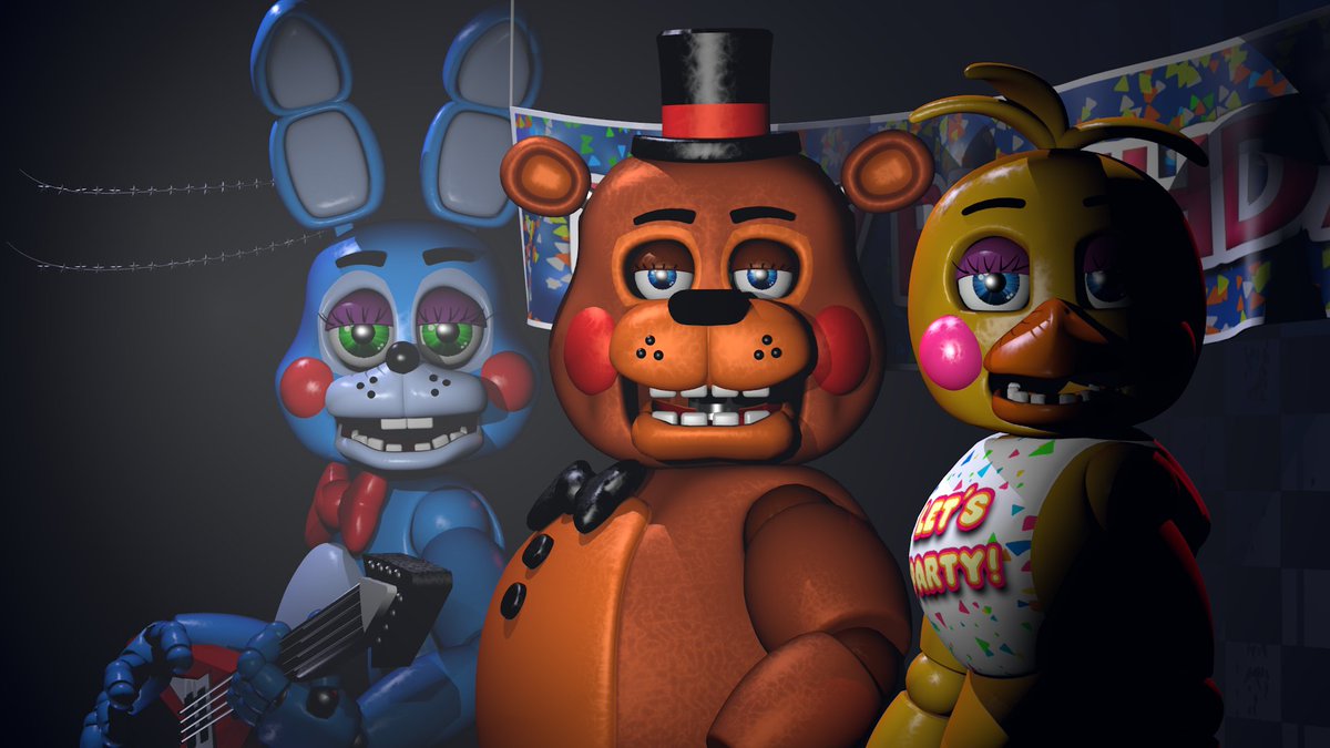 LexaBunnyBun's tweet image. My attempt at recreating the FNaF 2 stage
also bonus renders of them staring at the camera like FNaF 1