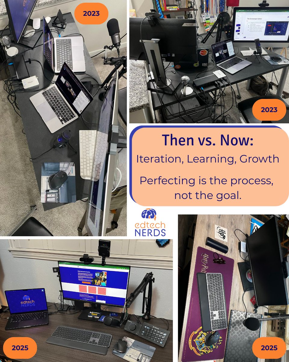 Our first summer webinars = 2 nerds, 3 laptops, 1 tiny desk. 💻🪑💻

Now? Better gear, our own offices, fewer bruised knees. 🎙️✨
Still learning out loud, progress &gt; perfection.
Join the NerdSquad: myetn.link/nsn
Catch us live Wed/Fri @ 4pm CDT: squad.edtechnerds.com/25sws