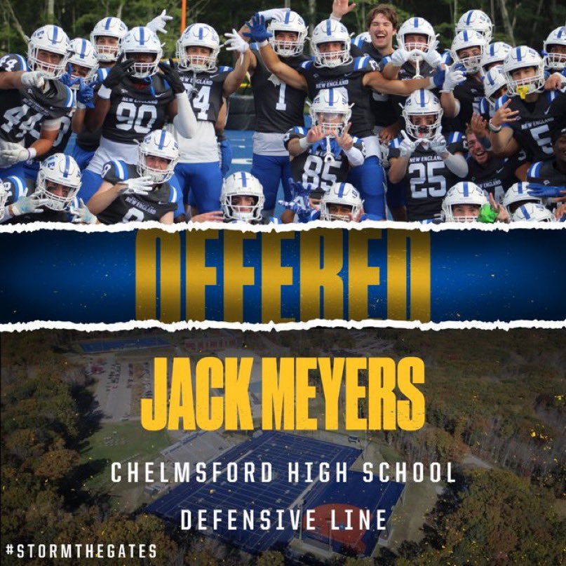 Jack Meyers ‘26 (@jackmeyers0) on Twitter photo After a great conversation with <a href="/TimViall/">Tim Viall</a> I am blessed to earn my first offer to play football <a href="/UNEfootball/">University of New England Football</a>!
<a href="/CoachLichten/">Coach Mike Lichten</a> <a href="/ChelmsfordFb/">CHS Football 🦁</a> <a href="/coachpeterson40/">George Peterson</a> <a href="/PactPerformance/">Pact Performance</a> <a href="/NE6FB_Recruits/">NE-Recruits</a> After a great conversation with <a href="/TimViall/">Tim Viall</a> I am blessed to earn my first offer to play football <a href="/UNEfootball/">University of New England Football</a>!
<a href="/CoachLichten/">Coach Mike Lichten</a> <a href="/ChelmsfordFb/">CHS Football 🦁</a> <a href="/coachpeterson40/">George Peterson</a> <a href="/PactPerformance/">Pact Performance</a> <a href="/NE6FB_Recruits/">NE-Recruits</a>