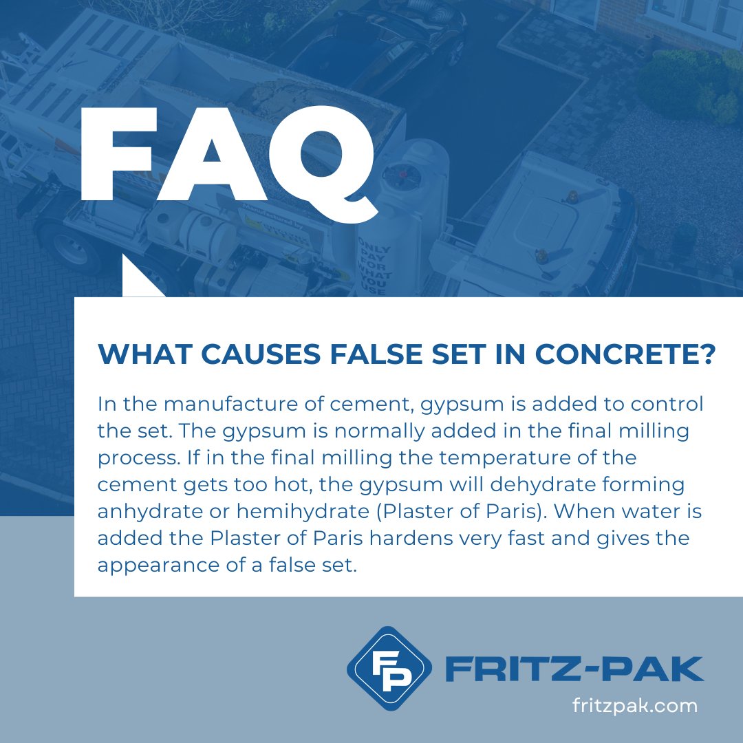 Don't forget to ask about Fritz-Pak's Water Conditioner, which is specially formulated to eliminate false set in volumetric concrete. #FAQfriday #falseset #volumetricconcrete fritzpak.com/applications/v…