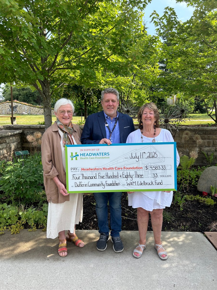Thank you to Dufferin Community Foundation for stopping by today! 💚 A generous $4,583.33 donation from the W&amp;M Edelbrock Fund will support local health care at Headwaters.

We’re so grateful!