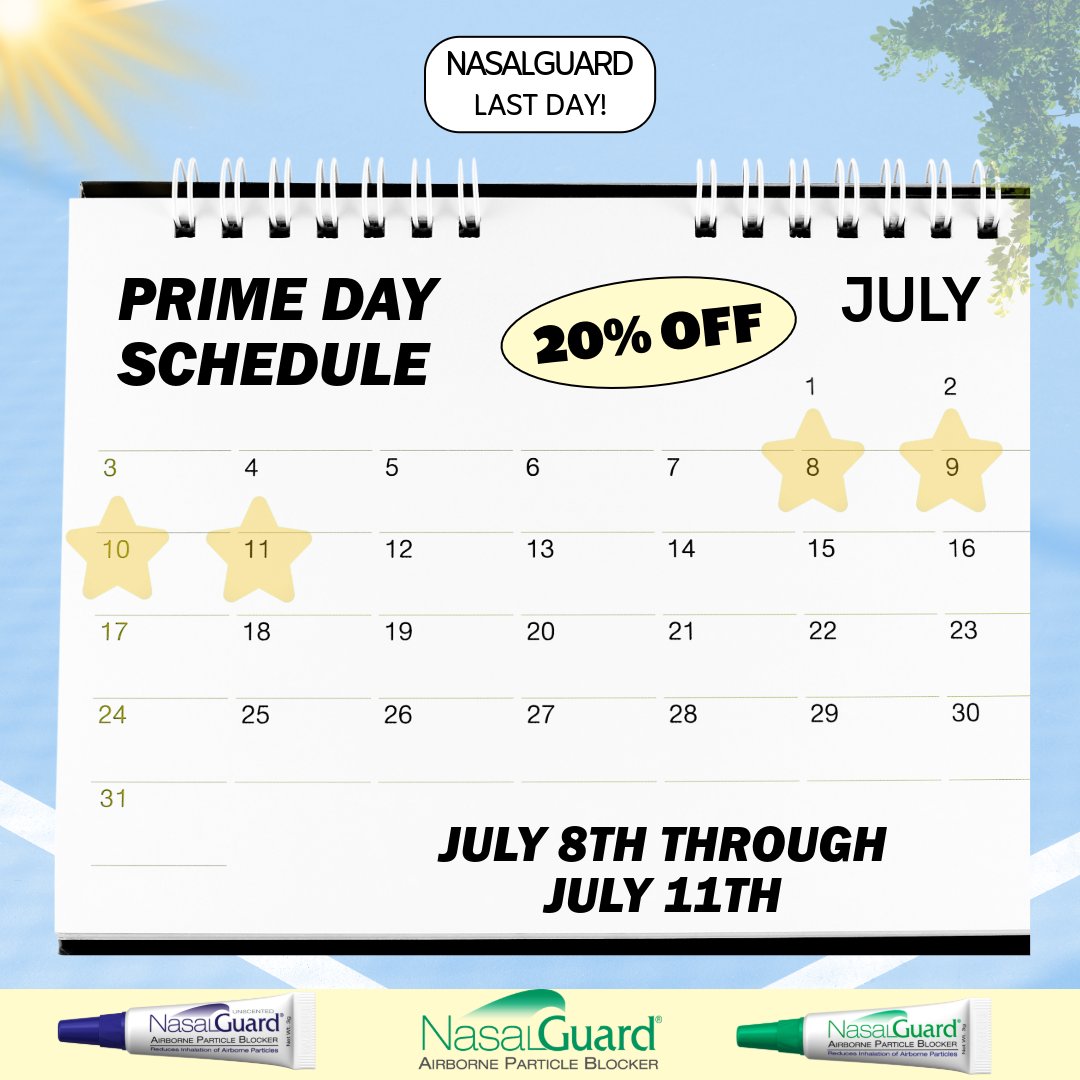 NasalGuard's tweet image. 🚨 LAST DAY ALERT! 🚨 Don’t miss out ! Today’s your final chance to grab 20% OFF NasalGuard during our Prime Day Sale! 🛍️ Shop now on Amazon or NasalGuard.com before it’s gone! 💨✨

#PrimeDay #LastDaySale #NasalGuard #AllergySeasonRelief #AirborneParticles #ShopSmart
