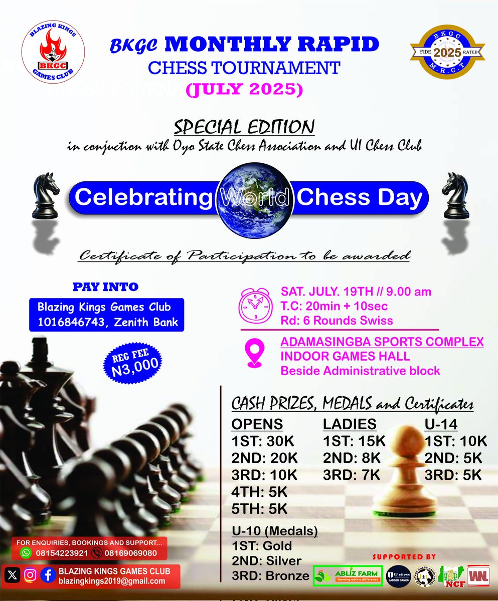 Join us as we celebrate a global language of strategy, intellect and creativity❤️... <a href="/FIDE_chess/">International Chess Federation</a> <a href="/OyoStateChess/">Oyo State Chess Association</a>  <a href="/BlazingKings_GC/">Blazing Kings Games Club</a>
#InternationalChessDay
#EveryMoveCount