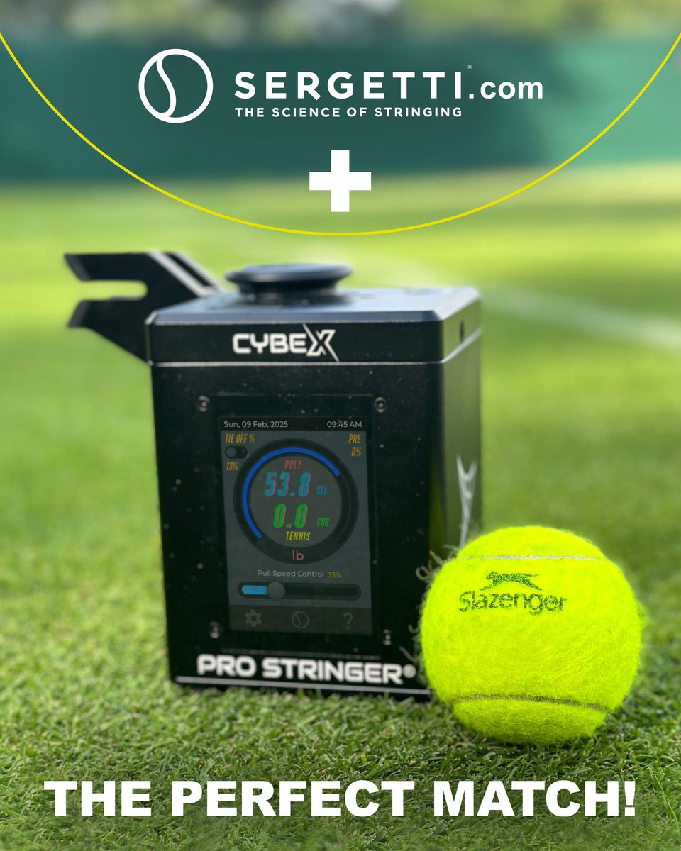THE PERFECT MATCH
Sergetti, the world's most advanced Stringing Technology &amp; Pro Stringer Cybex, the world’s most advanced Portable Stringing Machine💚

Sergetti, The Sweet Spot Optimizer Process is now automated in the Pro Stringer CybeX.
ttps://sergetti.com/en/the-perfect-match