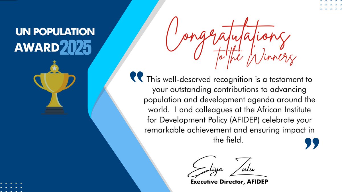 Afidep's tweet image. Congratulations to the 2025 UN Population Award recipients: Ms. Varsha Deshpande Founder, Dalit Mahila Vikas Mandal of India, for the individual category, and the International Union for the Scientific Study of Population (IUSSP) for the institutional category.