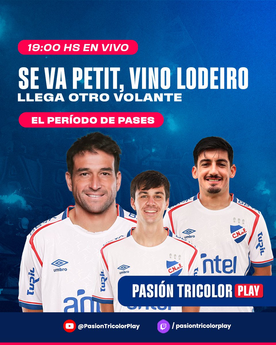 De 18 a 19hs Pasión Tricolor 📻 ((89.3 FM)) App y Web.

 📺 Y desde 19hs nos podés ver en #PasiónTricolorPlay con toda la actualidad de NACIONAL,  con mucha información, opinión y tu participación.

📲 Miranos y participá youtube.com/@pasiontricolo…