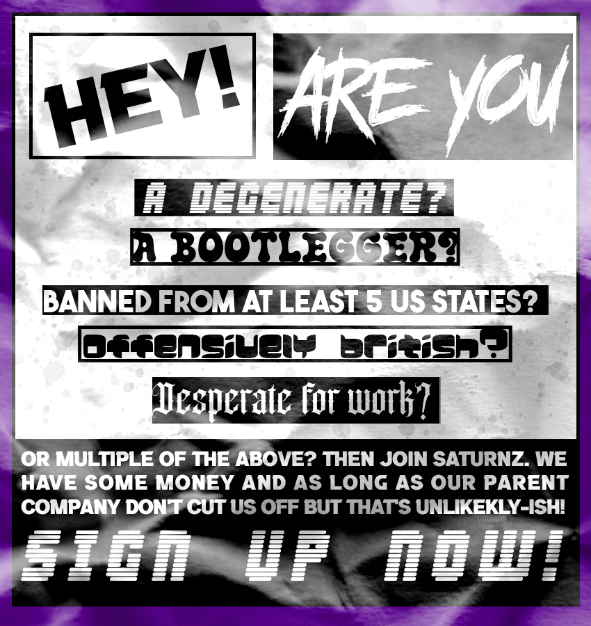 Are the feds you're in too high in production value? Do you worry that your workplace doesn't have ties to criminal syndicates? Tired of wrestling shows in front of packed audiences? 

Then we're the fed for you! Signings open now! 

forms.gle/vdshWR61LrMXu8…