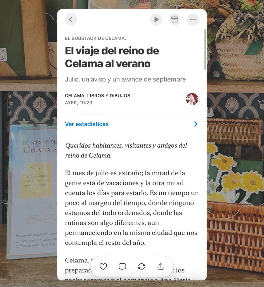 libreriacelama's tweet image. Hay una nueva newsletter en Substack con los dos homenajes del mes de julio y un avance para septiembre. Soy una librería muy poco invasiva con las newsletters, pero dejo en enlace para apuntarse por si a alguien le interesa 😊:
substack.com/@celamalibrosy…