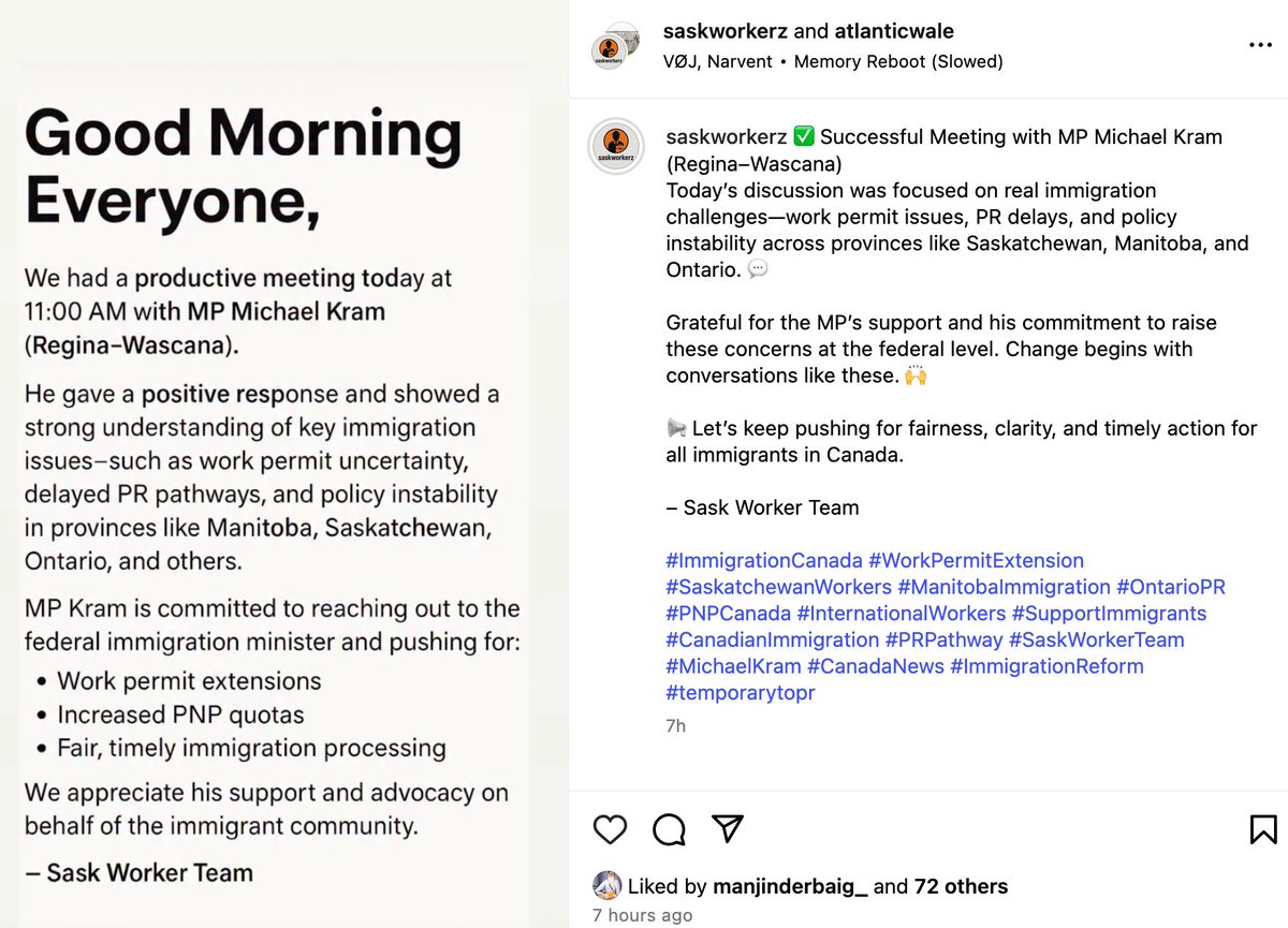 Sammy_canada2's tweet photo. On July 10th, the Saskatchewan protestors allegedly had a "productive" discussion with MP Michael Kram about work permit extensions, PNP quotas &amp; immigration processing. The MP committed to reaching out to the Federal Immigration Minister 🤨
I wonder what will come out of this? https://t.co/cIOG3MDuVg