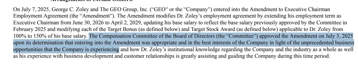 ktyschwnk's tweet photo. private prison giant GEO Group just granted its CEO &amp; chairman new multimillion-dollar bonuses "in light of the unprecedented business opportunities that the Company is experiencing"

by that, of course, the company is referring to the disappearings &amp; imprisonment of immigrants https://t.co/qekhhMFTbK