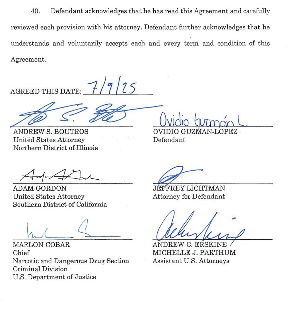 AngelenHD's tweet image. Y aquí la firma de Ovidio Guzmán, de su abogado y de los fiscales que persiguieron al hijo del Chapo Guzmán, hoy un criminal confeso en los Estados Unidos.
