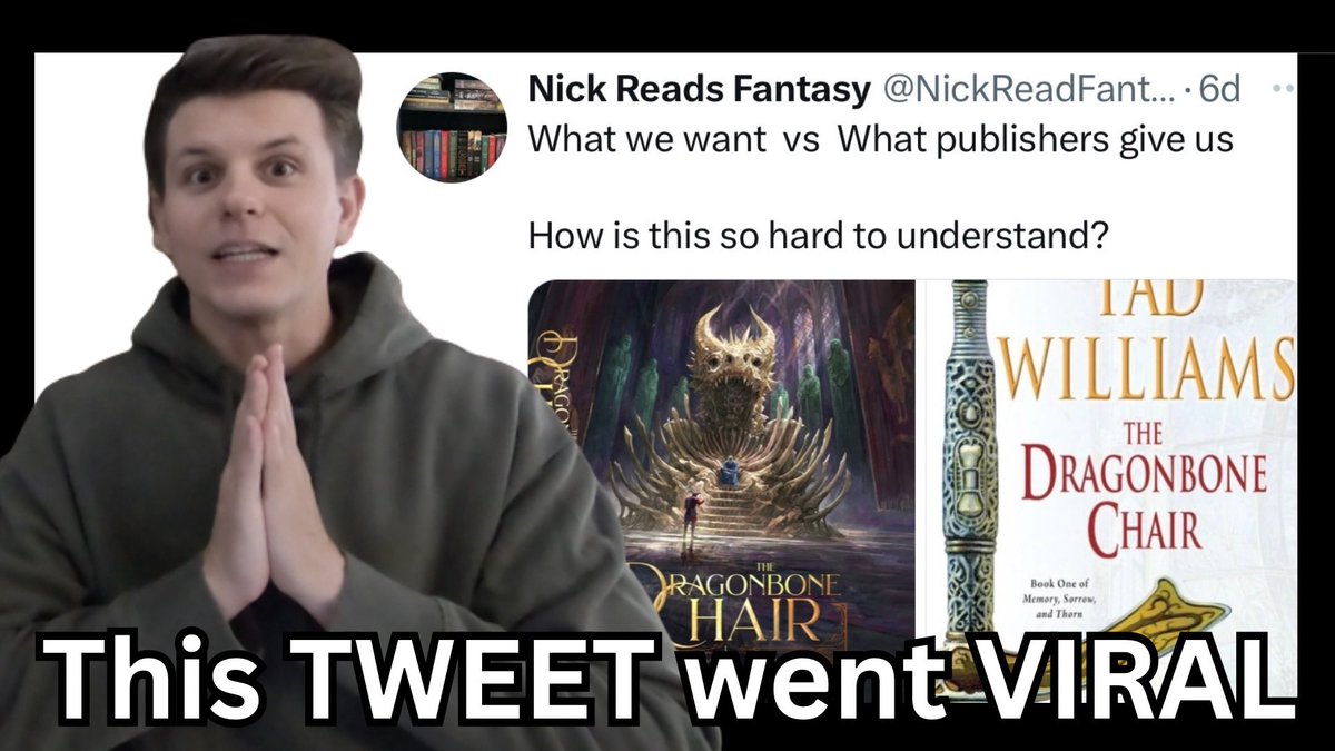 NickReadFantasy's tweet image. Which of these two videos do you want to see next? (Thumbnails below!)
1. Romantacy: What makes SPICY books Literature vs P*rn
2. Trad-Publishers Don’t Care About You: Fantasy Covers Are Getting Terrible