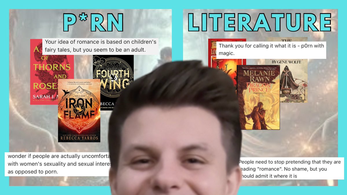 NickReadFantasy's tweet image. Which of these two videos do you want to see next? (Thumbnails below!)
1. Romantacy: What makes SPICY books Literature vs P*rn
2. Trad-Publishers Don’t Care About You: Fantasy Covers Are Getting Terrible