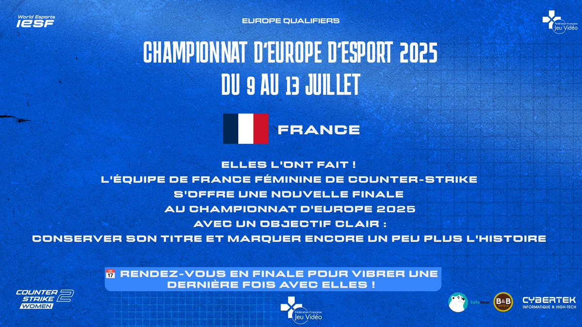 Miss Pikatchette (@misspikatchette) on Twitter photo 🛎️IESF European Esports Championship 2025 CS2 Women
Victoire de nos françaises au bout du suspense !!! ✅
2-1 face au Portugal 🇵🇹 avec une victoire en OT 16-12 !!
On les retrouve demain 11h pour la finale face à la Suède 🇸🇪 ou les Pays Bas 🇳🇱 sur la chaîne de la <a href="/ffjv_officiel/">FFJV : Fédération Française de Jeu Vidéo</a> 🛎️IESF European Esports Championship 2025 CS2 Women
Victoire de nos françaises au bout du suspense !!! ✅
2-1 face au Portugal 🇵🇹 avec une victoire en OT 16-12 !!
On les retrouve demain 11h pour la finale face à la Suède 🇸🇪 ou les Pays Bas 🇳🇱 sur la chaîne de la <a href="/ffjv_officiel/">FFJV : Fédération Française de Jeu Vidéo</a>