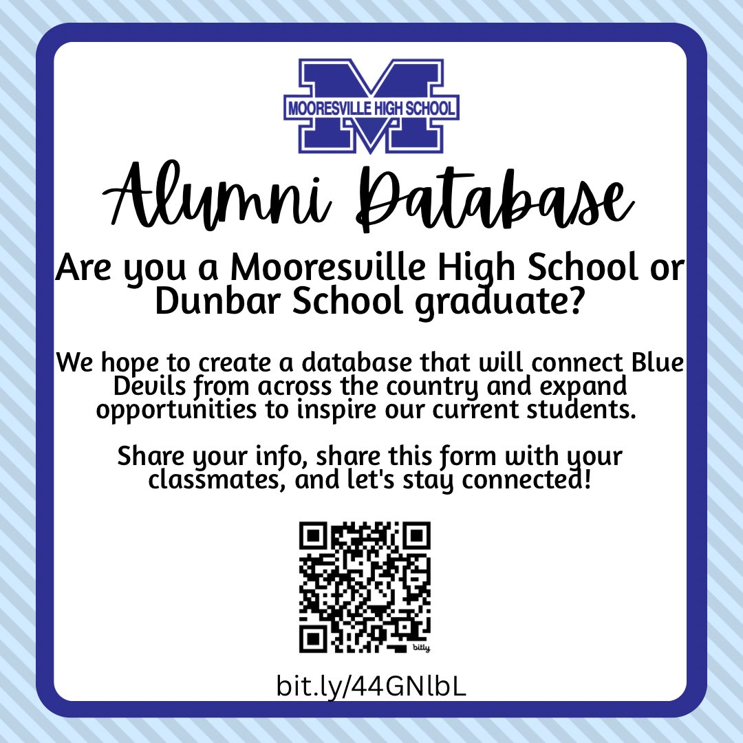 MHSBlueDevils's tweet image. Did you graduate from the Dunbar School or Mooresville High School?
Let’s stay connected!