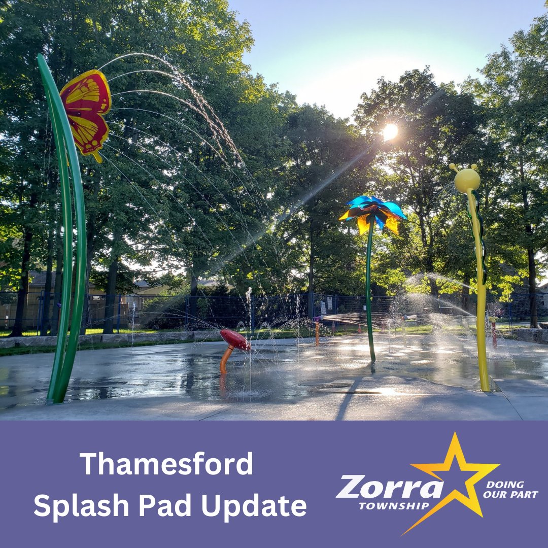 Thamesford Splash Pad - Visitors may need to push the button a couple of times to reactivate water. New parts have been ordered for install on Monday. Thanks for your patience! You can also visit the Thamesford pool or head over to the Embro Splash Pad! #StayCool