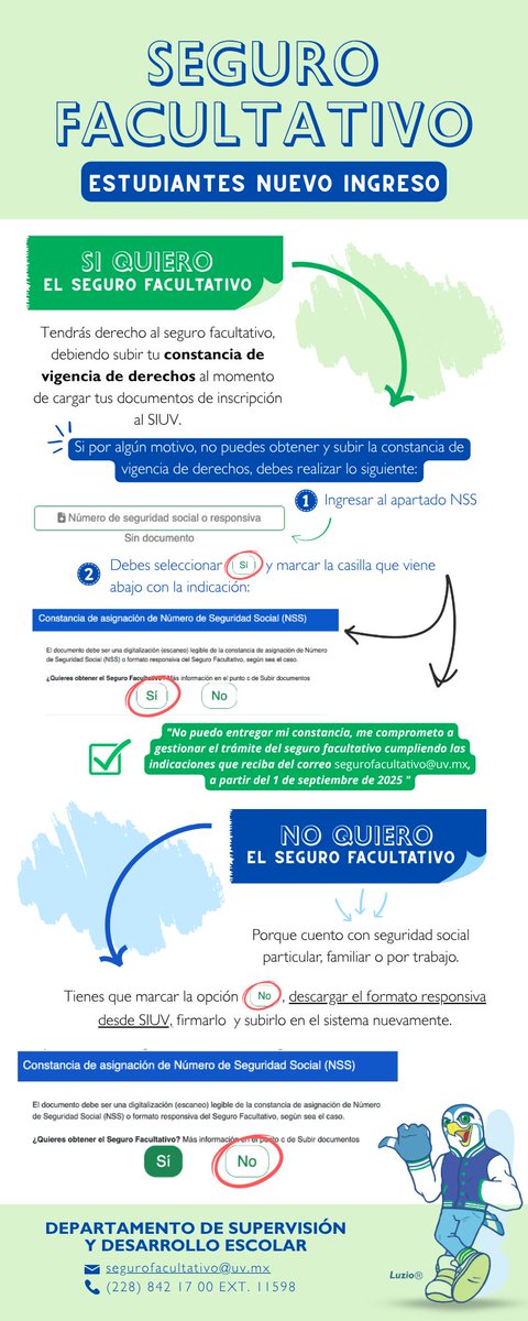 #EstudianteUV 
¿Eres de nuevo ingreso? ¿Sabías que necesitas contar con seguro facultativo para tu ingreso a la UV?
Revisa esta información y realiza tu proceso a tiempo.
Conoce los detalles en la siguiente infografía.