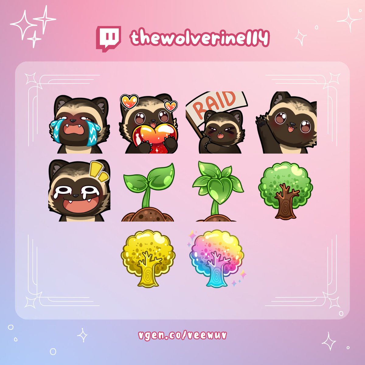 veewuv1's tweet image. ・┆✦ʚ♡ɞ✦ ┆・streamer starter pack for @TWolverine114
#VGen #VGenComm #emotes #commsopen