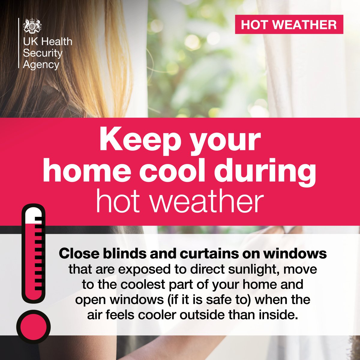 It's going to be another hot one today 🌞
Keep cool indoors. Close curtains on windows facing the sun, open windows when it's cooler out than in and turn off any unnecessary electricals 🏠
Remember, it can be cooler sitting in a park under a tree than in a home that's too hot 🌳