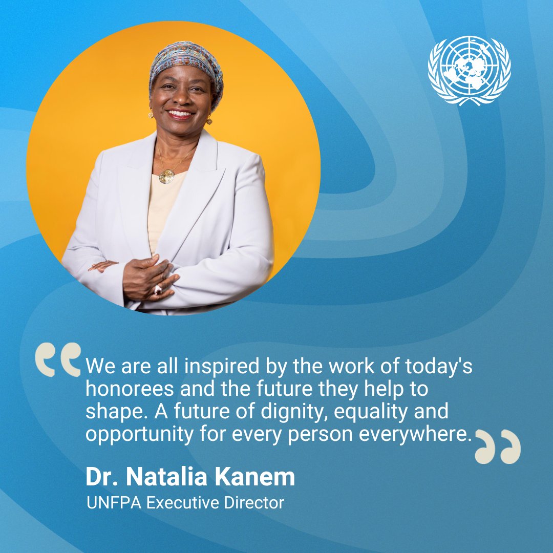 UNFPA's tweet photo. “The work we celebrate today, from advancing population science to protecting reproductive rights, is central to sustainable development.”

— @Atayeshe on behalf of the @UN Secretary General @antonioguterres.

📺 Watch the #UNPopAward ceremony: https://t.co/c55dORmG9U https://t.co/CgHfuwQYU5